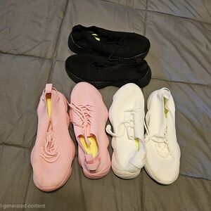 Lot Of 3 Pair Black, Pink, and White Women's Sneakers